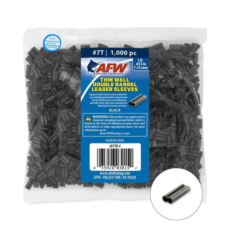 AFW American Fishing Wire Thin Wall Double Barrel Crimp Sleeves, Size #10T/.081", Black, 25 pc - Image 1